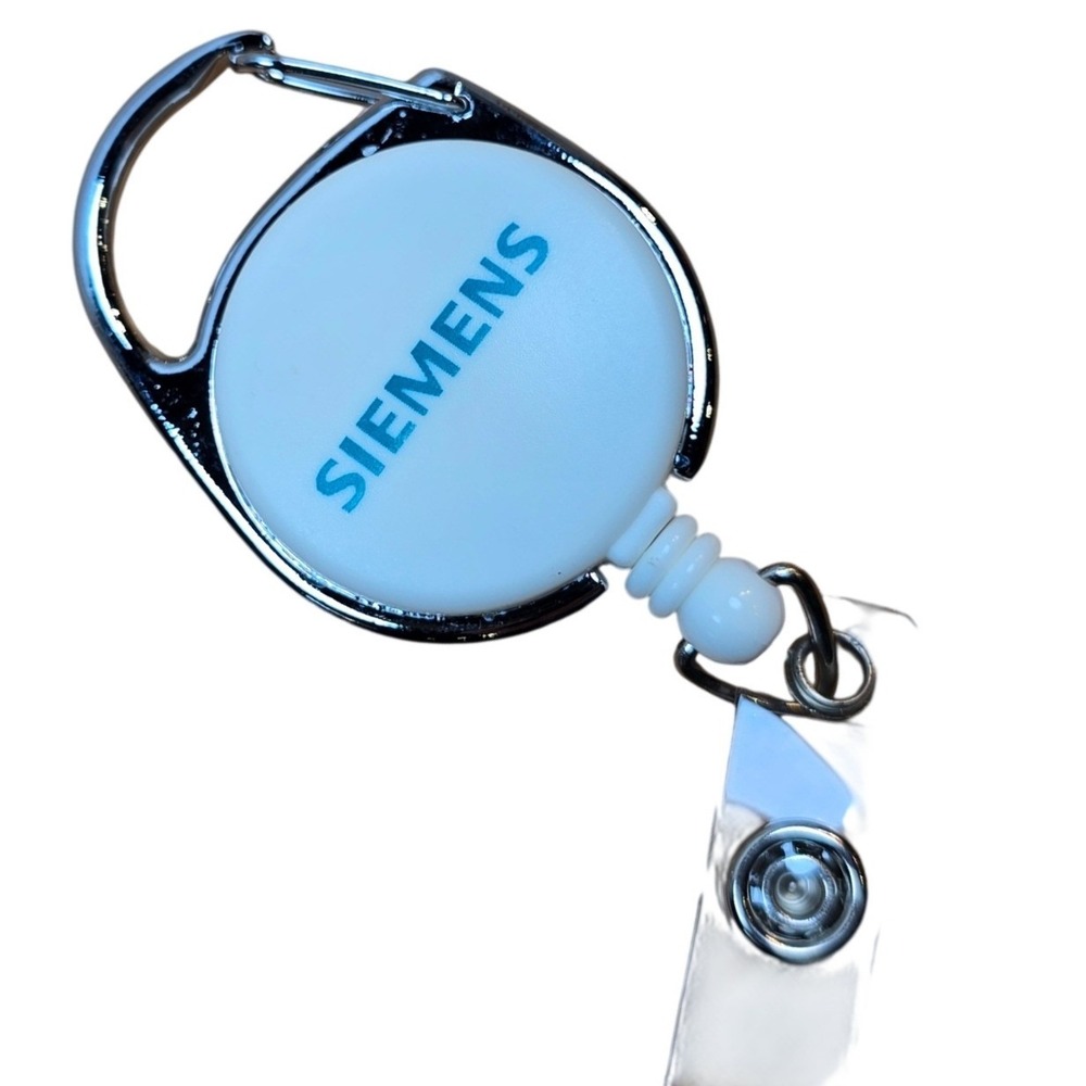 30" Retractable Badge‎ Reel Carabiner ~1.5" round Siemens advertising